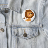 Cute Greedy Cartoon Lion Button Badge (In situ)