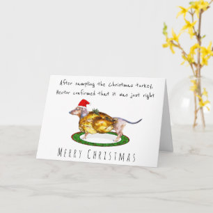 Cute greedy Dachshund heeft de kerstkalkoen opgege Kaart