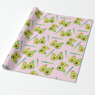 Cute Green Avocado Family on Paarse Cadeaupapier