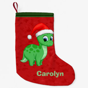 Cute Green Baby Dinosaur met Santa Hat Kleine Kerstsok