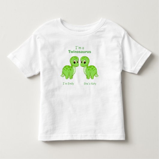 Cute Green Baby Dinosaur Twins Personalized Kinder Shirts (Voorkant)