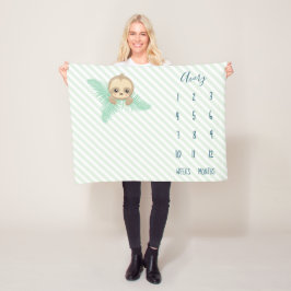 Cute Green Baby Sloth Baby Milestone Fleece Deken