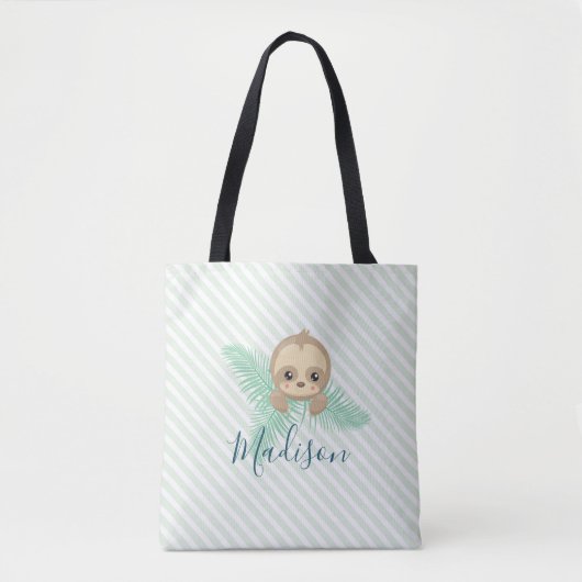 Cute Green Baby Sloth Monogram Canvas tas (Voorkant)