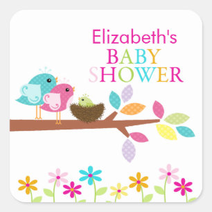 Cute Green Bird Nest Dank je Baby shower Square Vierkante Sticker