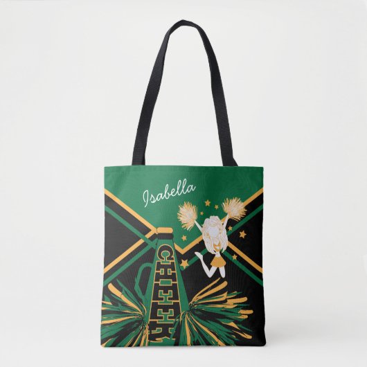 Cute Green, Black en Gold Cheerleader Design Draagtas (Voorkant)
