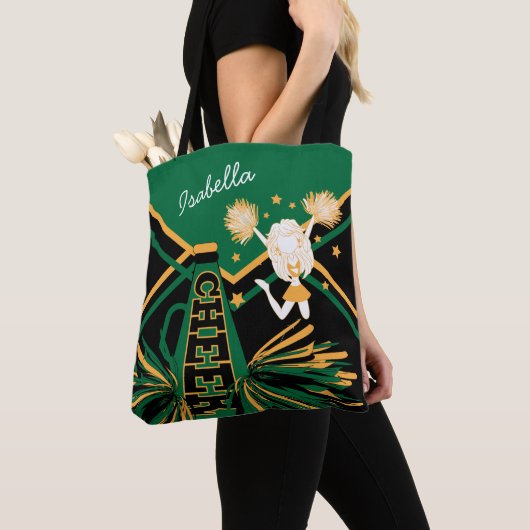 Cute Green, Black en Gold Cheerleader Design Draagtas (Dichtbij)