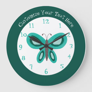 Cute Green Blauwgroen Butterfly Personalized Large Grote Klok