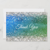 Cute green blue faux gold glitter monogram bedankkaart (Voorkant)