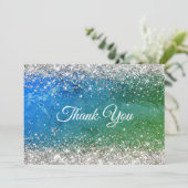 Cute green blue faux gold glitter monogram bedankkaart (Staand voorkant)