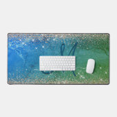 Cute green blue faux gold glitter monogram bureaumat (Keyboard & Muis)