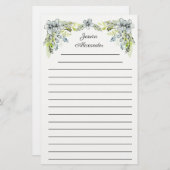 Cute Green Blue Hand Drawn Flowers Name Briefpapier (Voorkant / Achterkant)