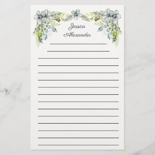 Cute Green Blue Hand Drawn Flowers Name Briefpapier