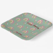 Cute Green Boho Rainbow Birthday Custom Name Papieren Bordje (Gebogen)
