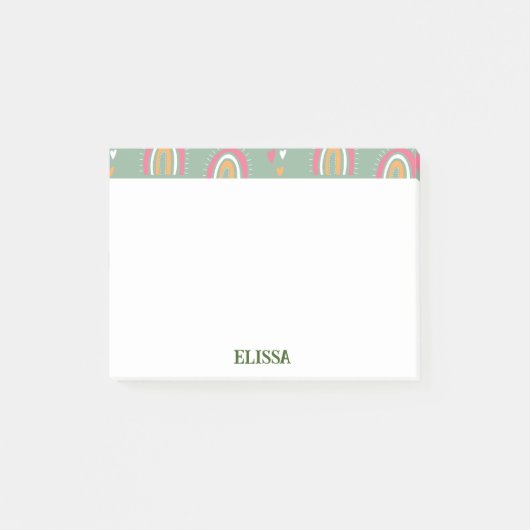 Cute Green Boho Rainbow Heart Name Persoonlijk Post-it® Notes (Voorkant)