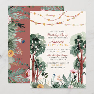 Cute Green Botanical Trees Unique Birthday Party Kaart