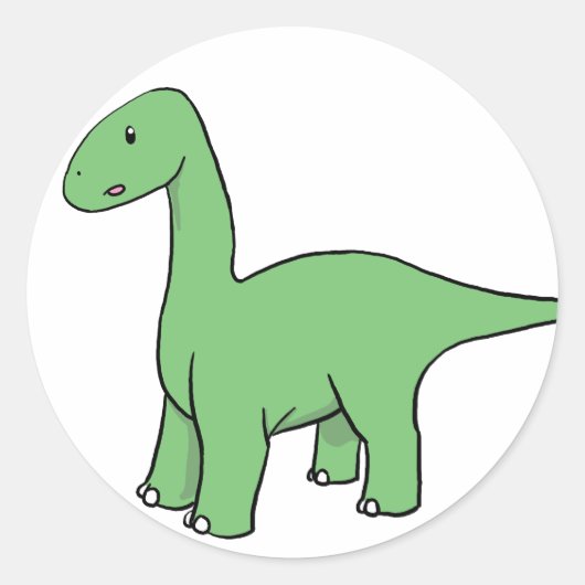 Cute Green Brontosaurus Ronde Sticker (Voorkant)