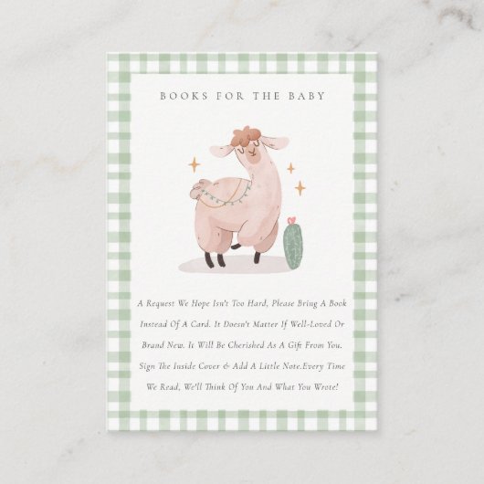 Cute Green Cactus Boho Llama boekt Baby shower Informatiekaartje (Voorkant)