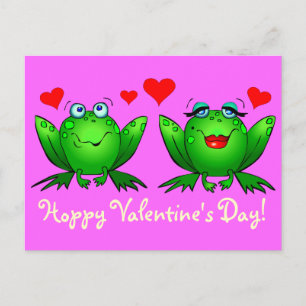 Cute Green Cartoon Frogs Hoppy Valentijnsdag Pink Feestdagenkaart