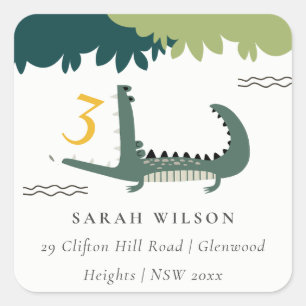 Cute Green Chomp Alligator Swamp Kinder Address Vierkante Sticker