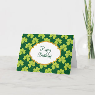 Cute Green Clover Shamrock Pattern Birthday Kaart