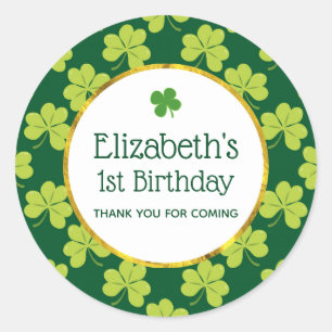 Cute Green Clover Shamrock Pattern Birthday Ronde Sticker