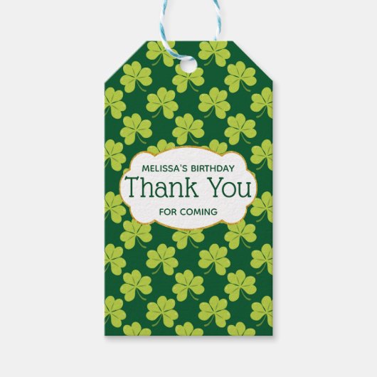 Cute Green Clover Shamrock Pattern Hartelijk dank Cadeaulabel (Voorkant)