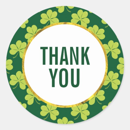Cute Green Clover Shamrock Pattern Hartelijk dank Ronde Sticker (Voorkant)