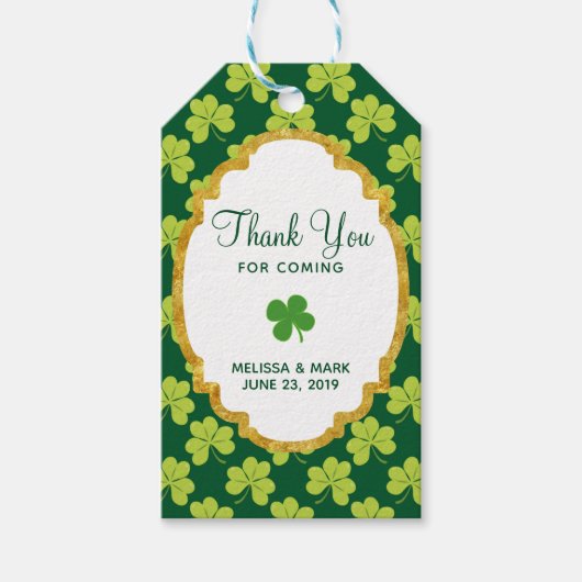 Cute Green Clover Shamrock Pattern Wedding Cadeaulabel (Voorkant)