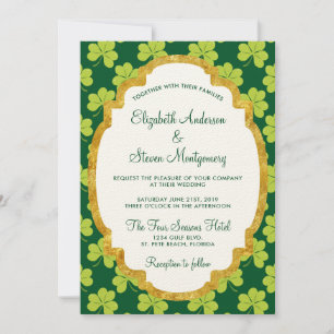 Cute Green Clover Shamrock Pattern Wedding Kaart