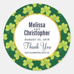 Cute Green Clover Shamrock Pattern Wedding Ronde Sticker