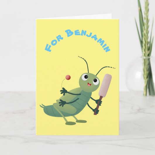 Cute green cricket insect cartoon illustration kaart (Voorkant)