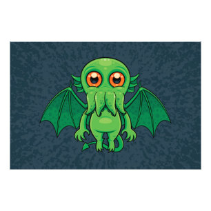 Cute Green Cthulhu Monster Foto Afdruk