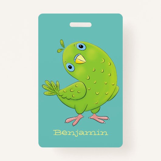 Cute green curious paraket cartoon badge (Voorkant)