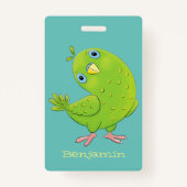 Cute green curious paraket cartoon badge (Achterkant)