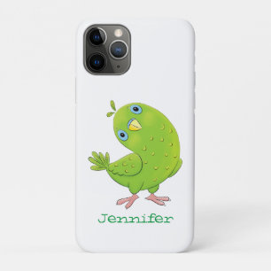 Cute green curious paraket cartoon iPhone 11 pro hoesje