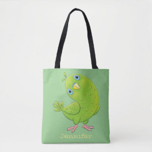 Cute green curious paraket cartoon draagtas
