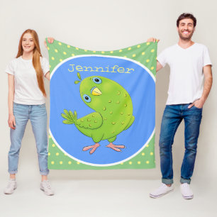Cute green curious paraket cartoon fleece deken