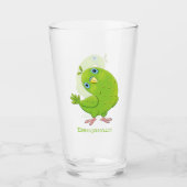 Cute green curious paraket cartoon glas (Voorkant)