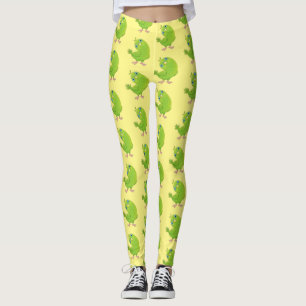Cute green curious paraket cartoon leggings