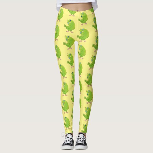 Cute green curious paraket cartoon leggings (Voorkant)