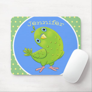 Cute green curious paraket cartoon muismat