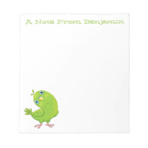 Cute green curious paraket cartoon notitieblok