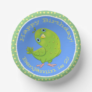 Cute green curious paraket cartoon papieren kommen