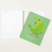 Cute green curious paraket cartoon planner (Display)