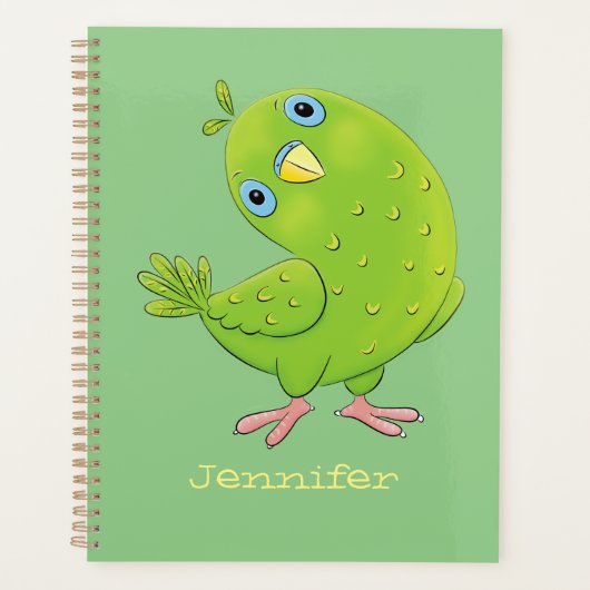 Cute green curious paraket cartoon planner (Voorkant)