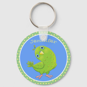 Cute green curious paraket cartoon sleutelhanger