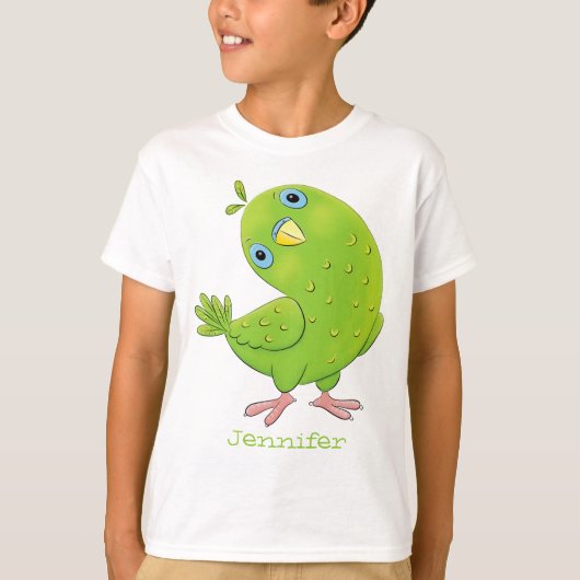 Cute green curious paraket cartoon t-shirt (Voorkant)