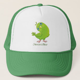 Cute green curious paraket cartoon trucker pet