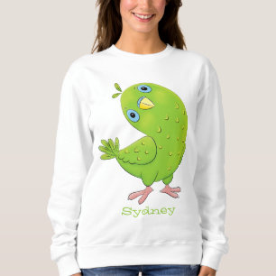 Cute green curious paraket cartoon trui