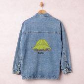 Cute green dimetrodon cartoon illustration denim jacket (Hangar)
